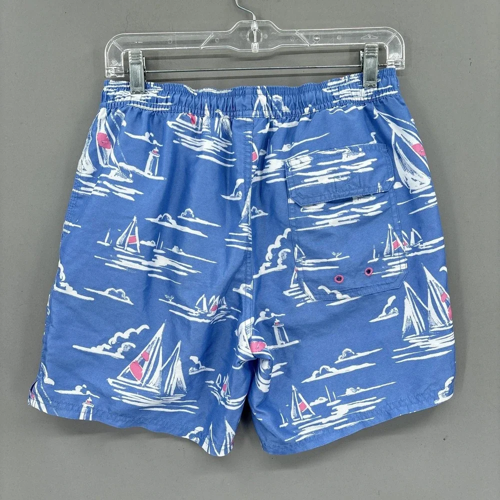 Vineyard Vines Swim Shorts Men XS Blue Sailboat Nautical Print Mesh Lined Trunks